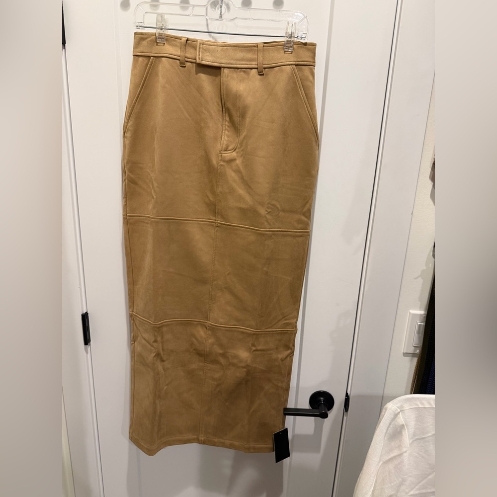 JLUXLABEL Beige Suede Maxi Skirt